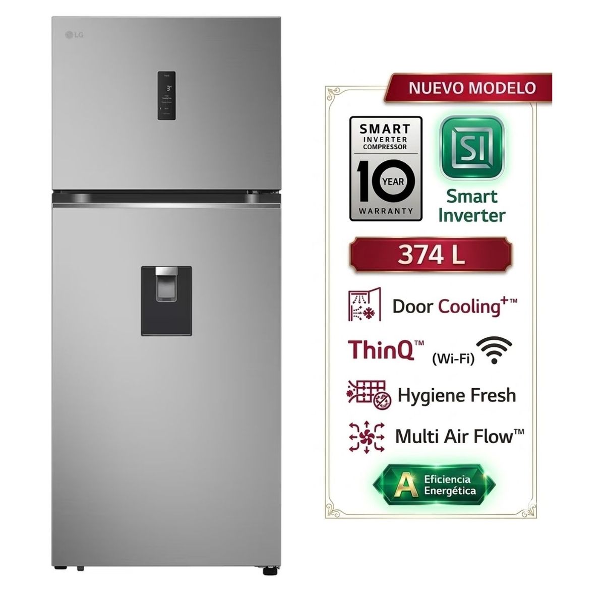LG - Refrigeradora LG VT38SPYC 374L Top Freezer + DoorCooling  Plateada
