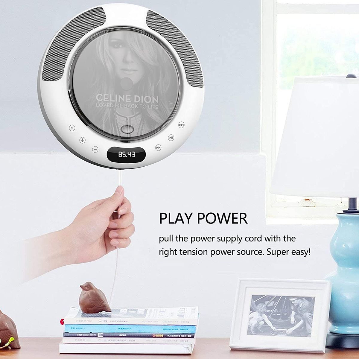 PUREPOWER - Reproductor de CD portátil con Bluetooth para montar en la pared para el hogar