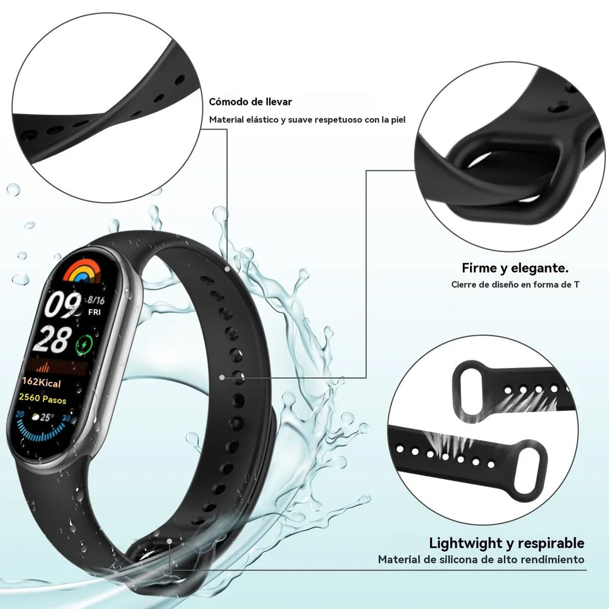 GENERICO - Correa Silicona Compatible con Xiaomi Mi Band 10 - Negro