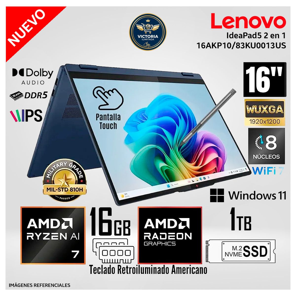 LENOVO - Laptop Lenovo IdeaPad 5 2en 1 16AKP10 AMD Ryzen AI 7 350 16GB RAM 1TB SSD 16" WUXGA TouchScreen - 83KU0013US