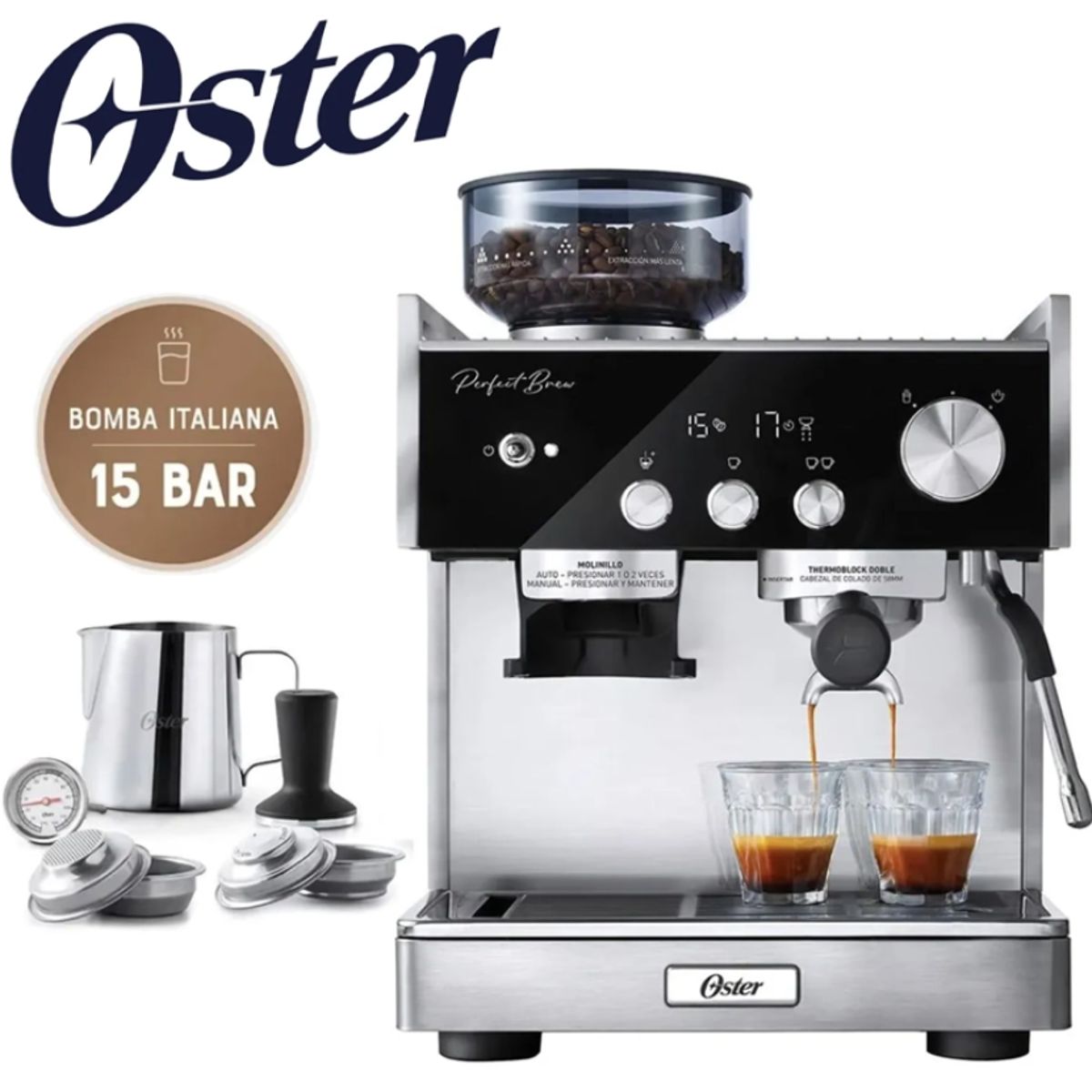 OSTER - Cafetera Oster Perfect Brew BVSTEM7400 Espresso Profesional