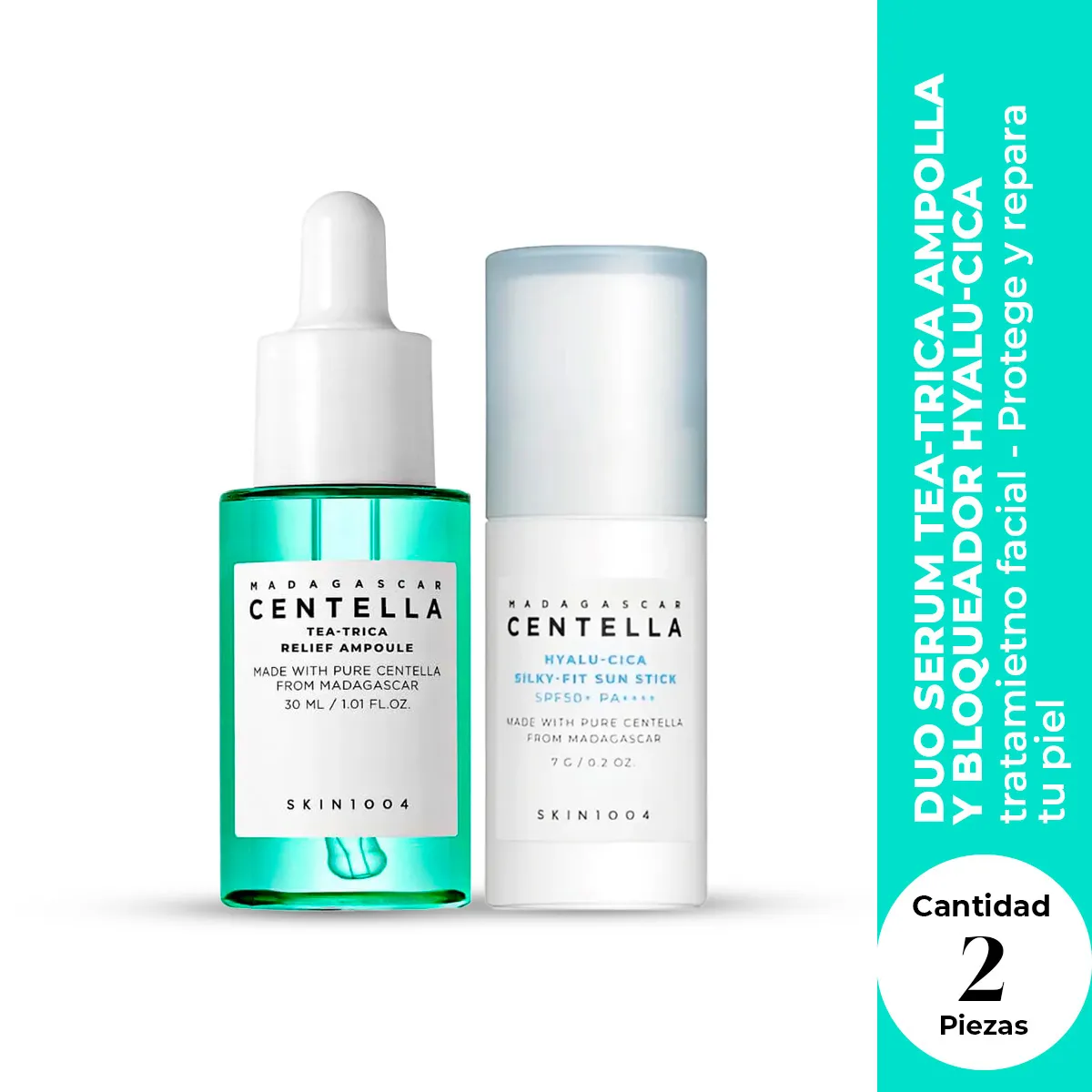 SKIN1004 - Dúo Tea-Trica Ampoule 30ml + Hyalu-Cica Sun Serum Mini SKIN1004