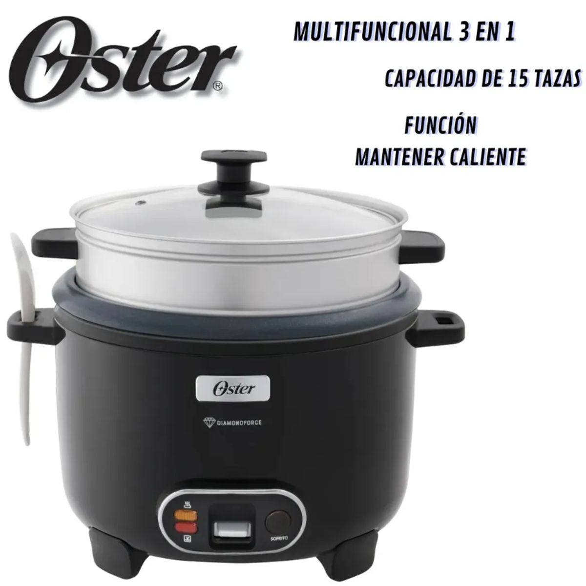 OSTER - Olla Arrocera Oster CKSTRC15DFBLK 28L con Vaporera y Función Sofrito - Negra