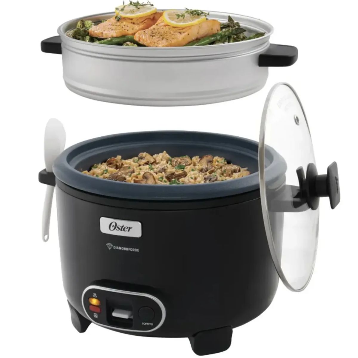 OSTER - Olla Arrocera Oster CKSTRC15DFBLK 28L con Vaporera y Función Sofrito - Negra