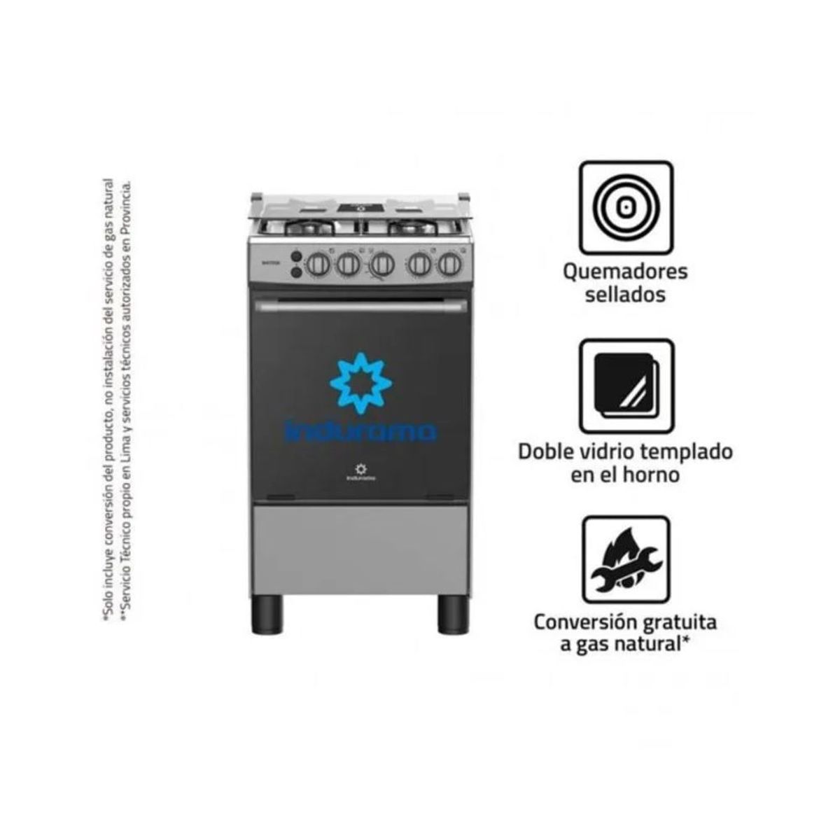INDURAMA - Cocina Gas Indurama MATISSE 20" Croma 4 Hornillas