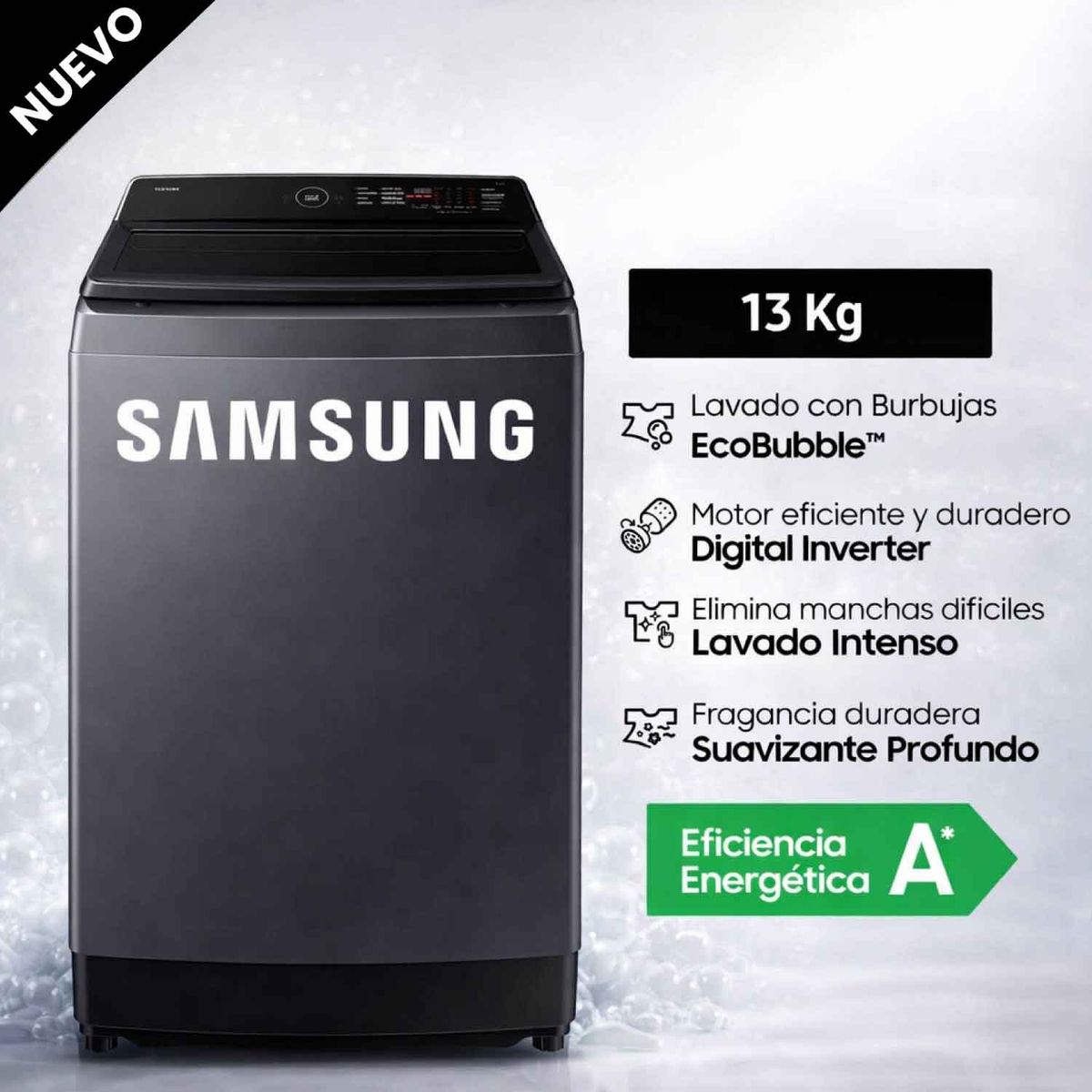 SAMSUNG - Lavadora Samsung Ecobubble 13kg Gris Grafito WA40F13E4CPE