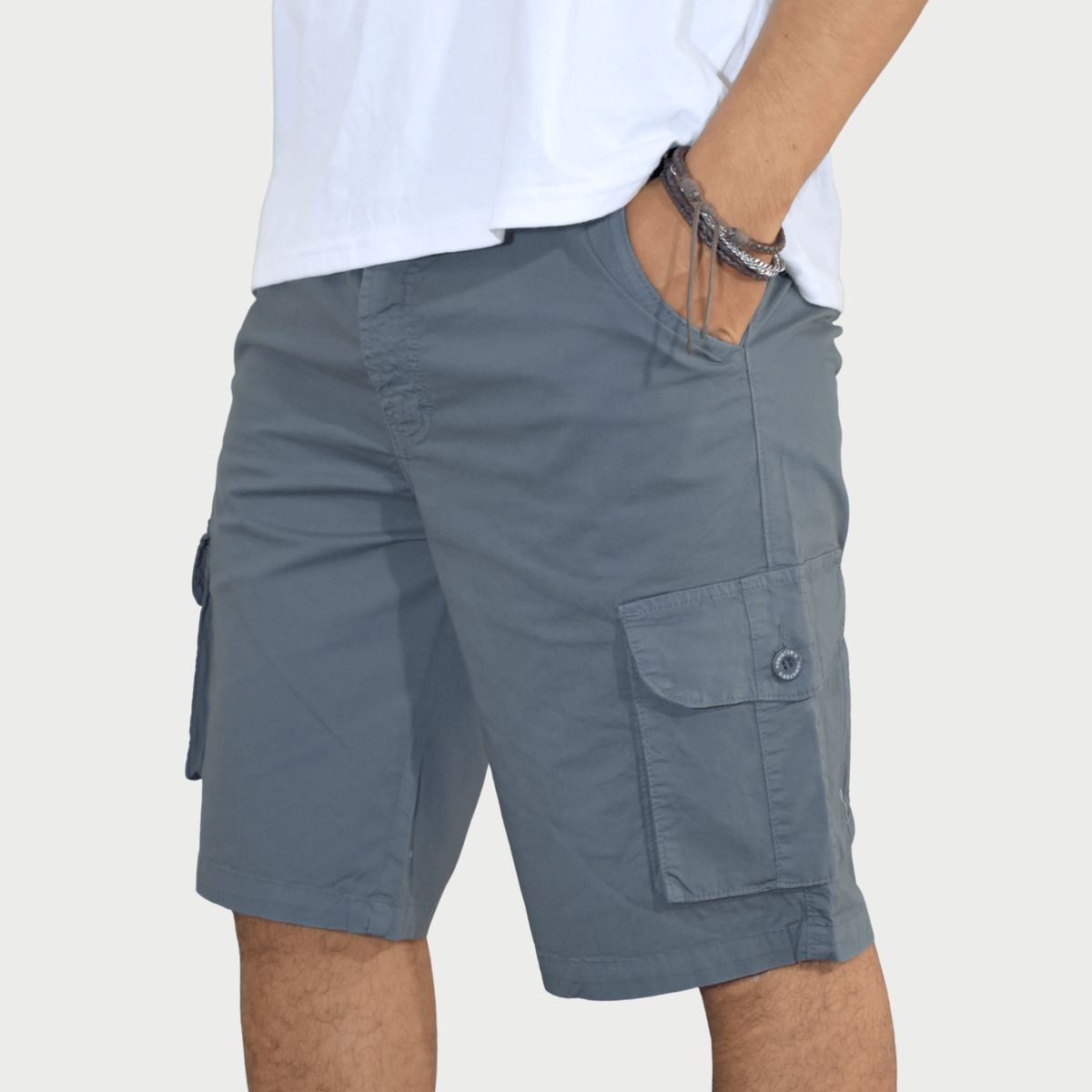 YONISTERS CLOTHING - Short Algodón Drill Cargo Hombre Stretch Yonisters Clothing Gris Azulado Fit Casual