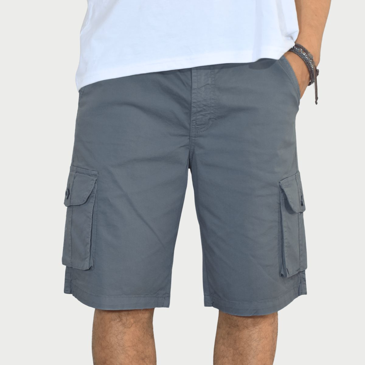 YONISTERS CLOTHING - Short Algodón Drill Cargo Hombre Stretch Yonisters Clothing Gris Azulado Fit Casual