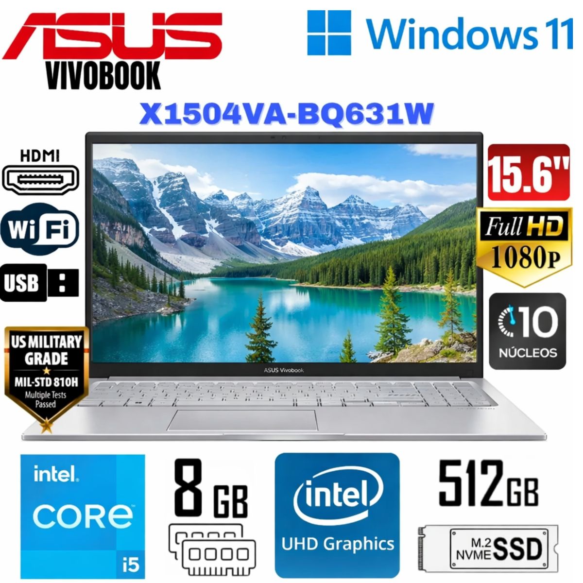 ASUS - Laptop ASUS VivoBook 15 X1504VA-BQ631W Intel Core 5 120U 8GB RAM 512GB SSD 15.6" FHD Windows 11 Gris