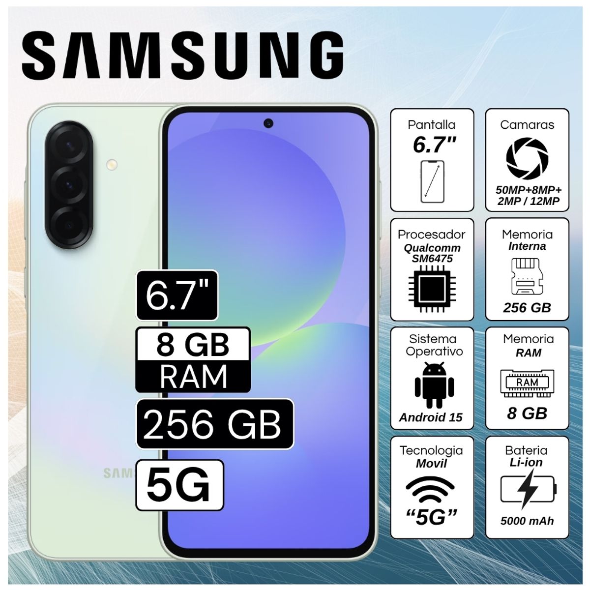 SAMSUNG - Celular Samsung Galaxy A36 5G  6.7"  Pulg. 8GB RAM 256GB Android 15 - Verde Claro