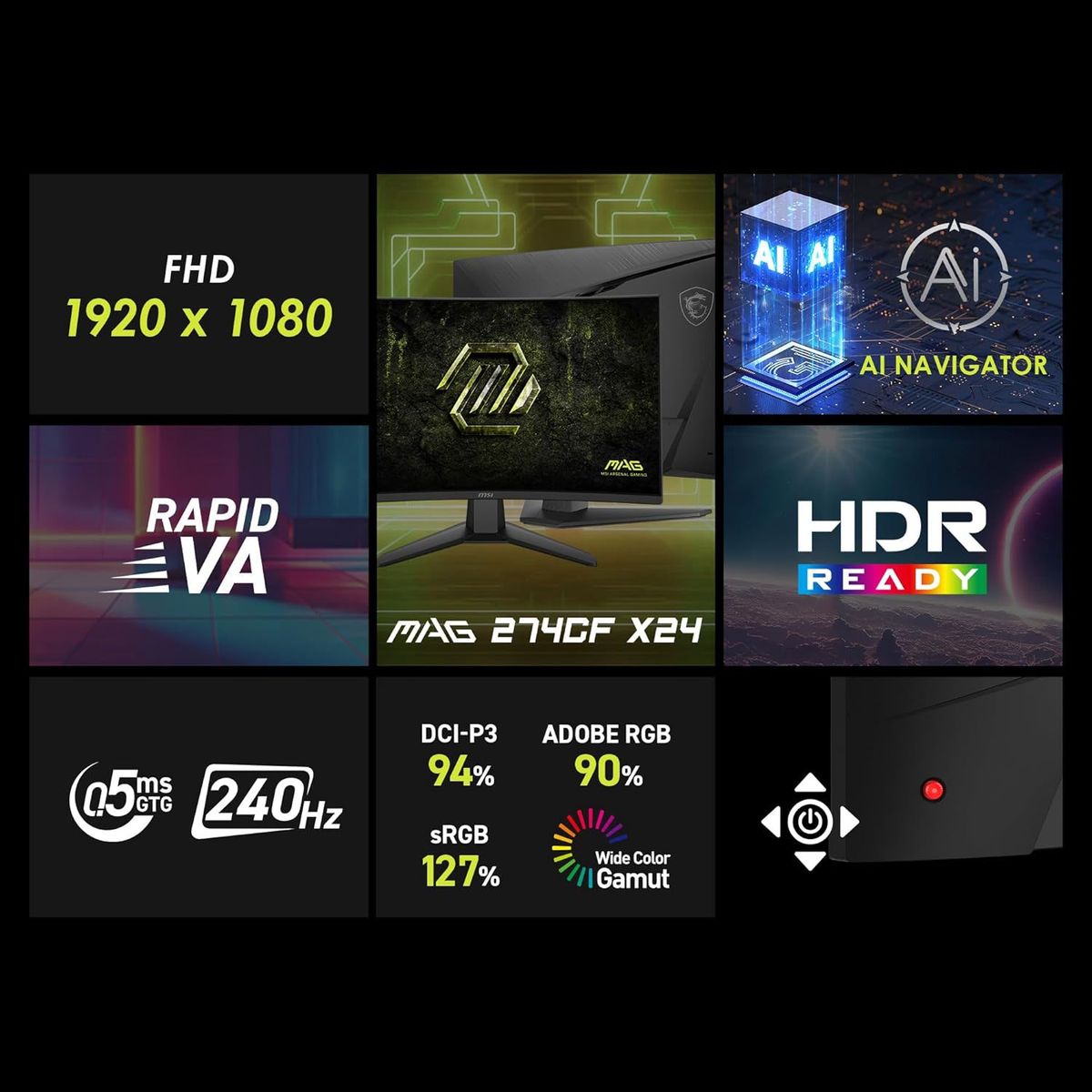 MSI - Monitor Gaming Curvo 27 Msi Mag 274CF X24 FHD 240Hz 0.5Ms