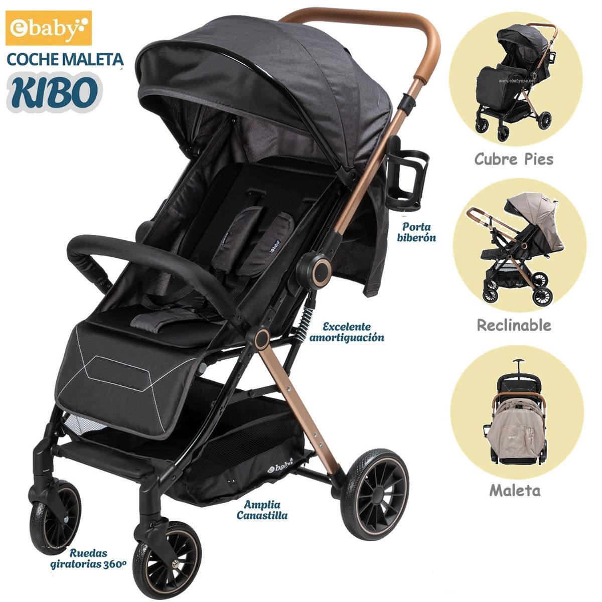 EBABY - Coche Maleta Kibo con Mango reversible