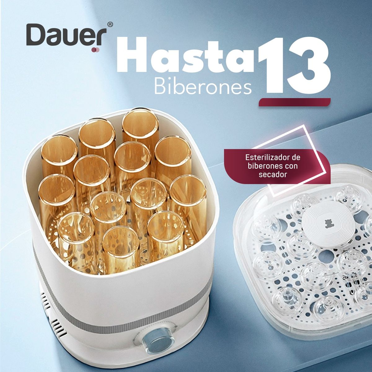 DAUER - Esterilizador y Secador de Biberones con Vaporizador, Dispositivo 3 en 1 Multifuncional para Bebes