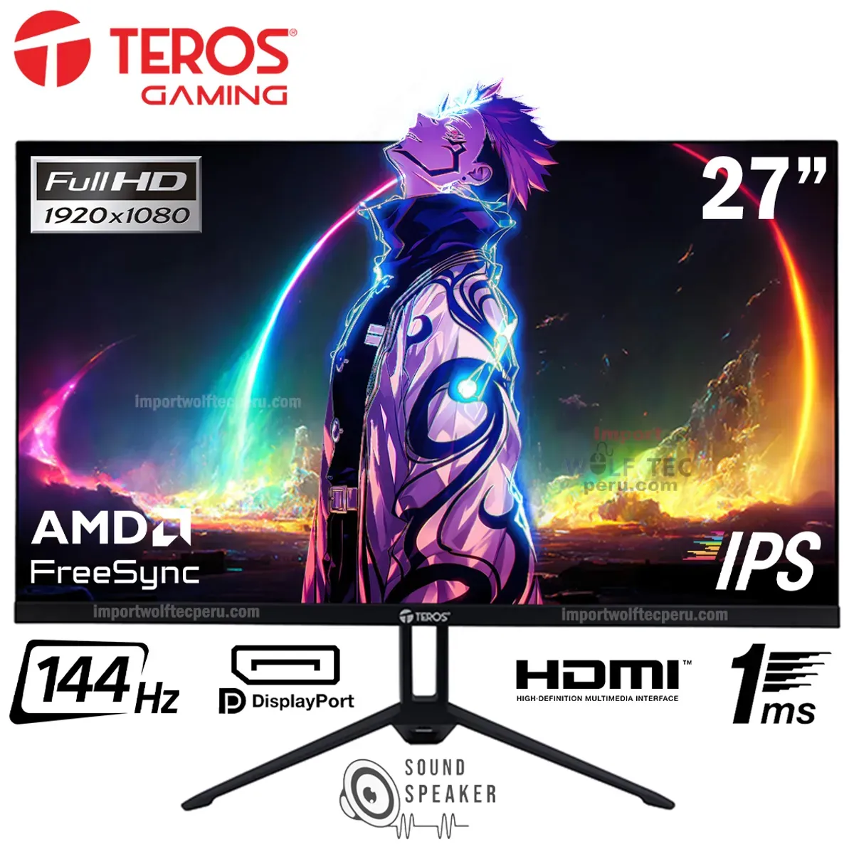 TEROS - Monitor Gamer Teros TE-2714S 27” IPS FHD 144Hz 1ms HDMI DP Con Parlantes