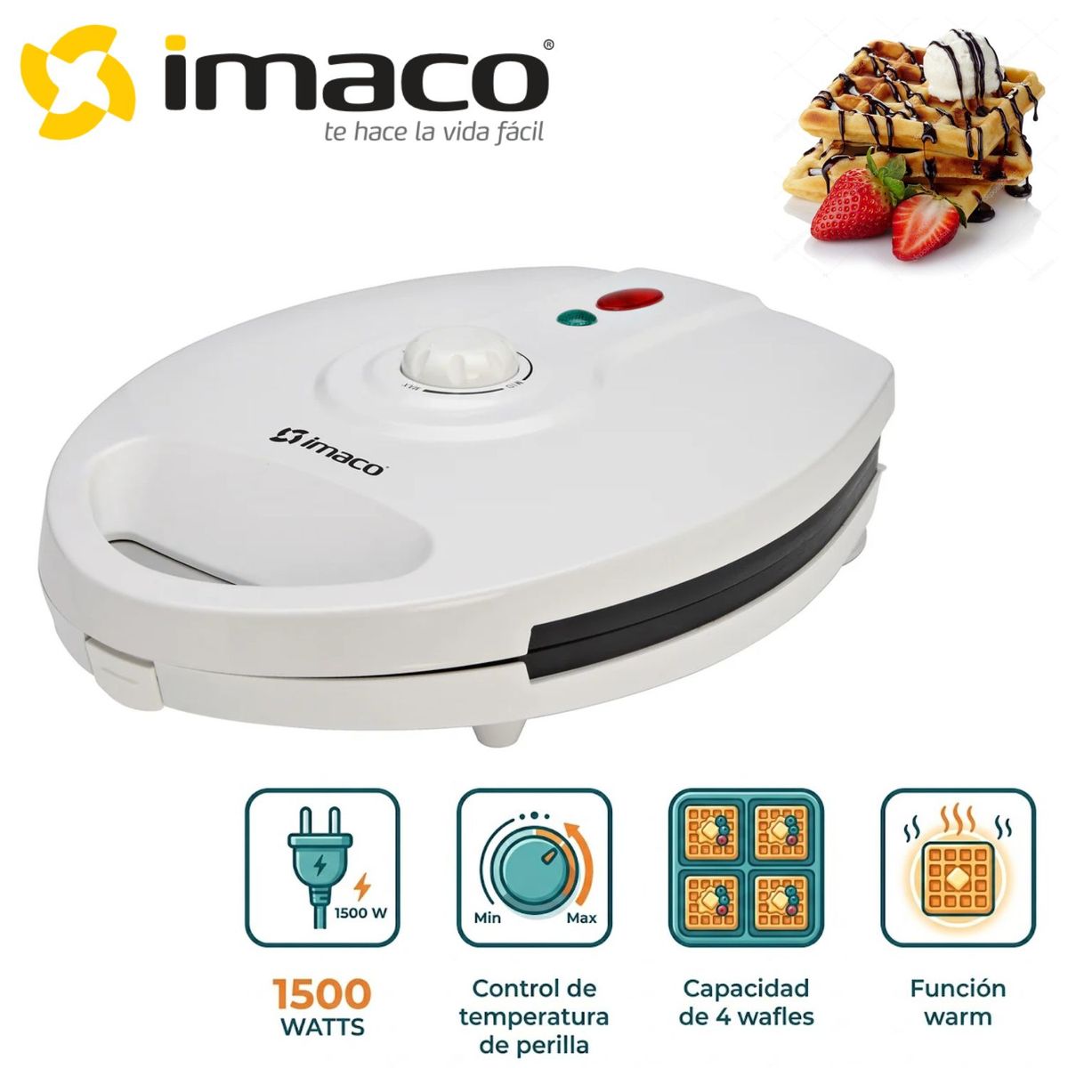 IMACO - Waflera Imaco WM 4150 para 4 wafles con Control de temperatura Blanco