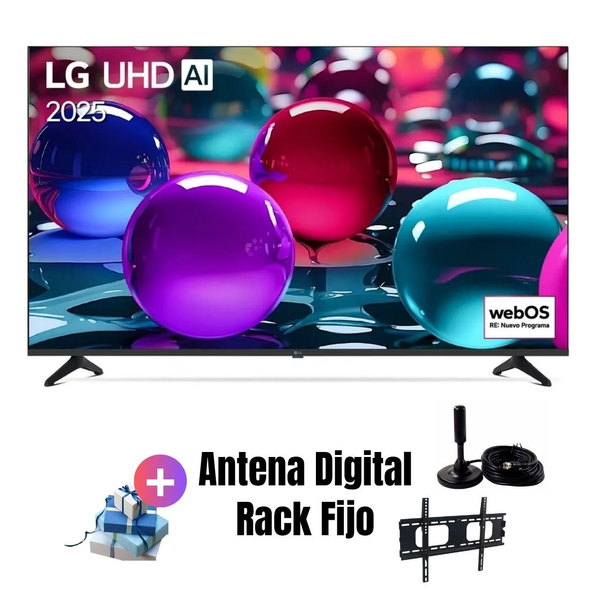 LG - Televisor Smart UHD 4K 43'' LG ThinQ AI 43UA7300 2025 + Rack Fijo + Ant