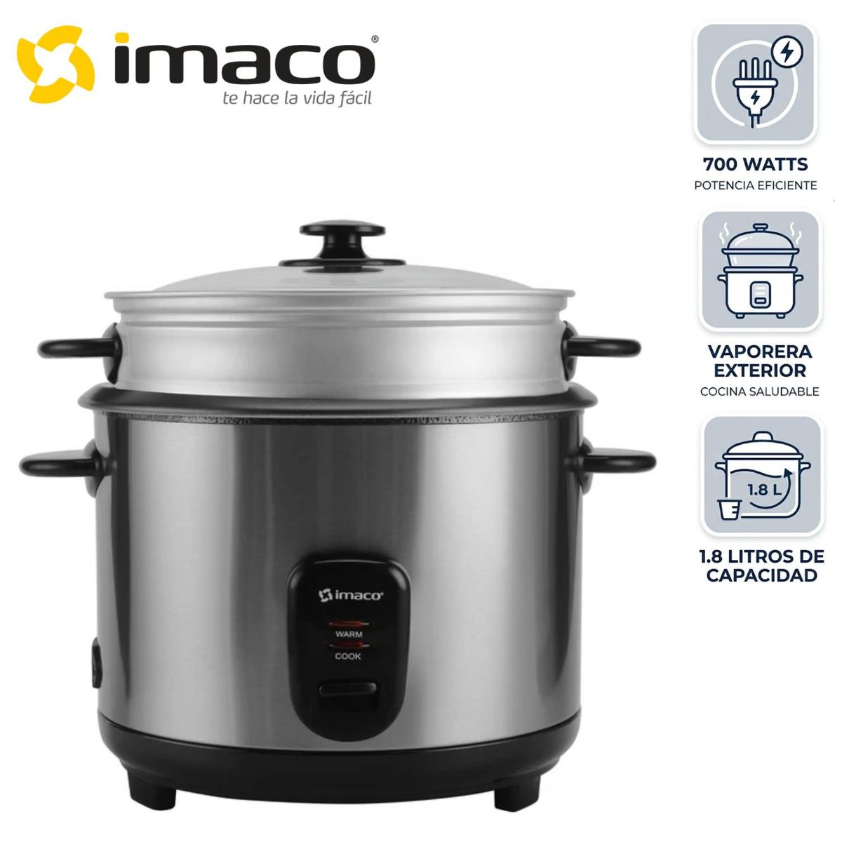 IMACO - Arrocera Multiusos Imaco RC 018S 1,8 litros con Vaporizador con Cuerpo de Acero