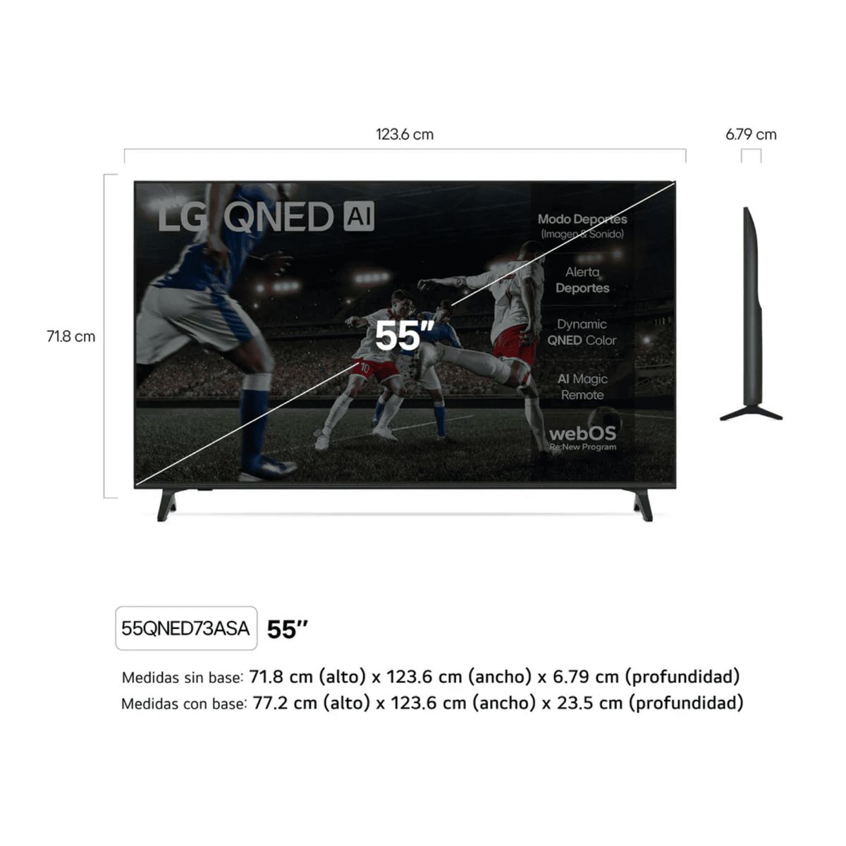 LG - Televisor LG 55 QNED 4K UHD Smart TV 55QNED73ASA con ThinQ AI HDR10 WebOS + Soundbar Nex + Antena
