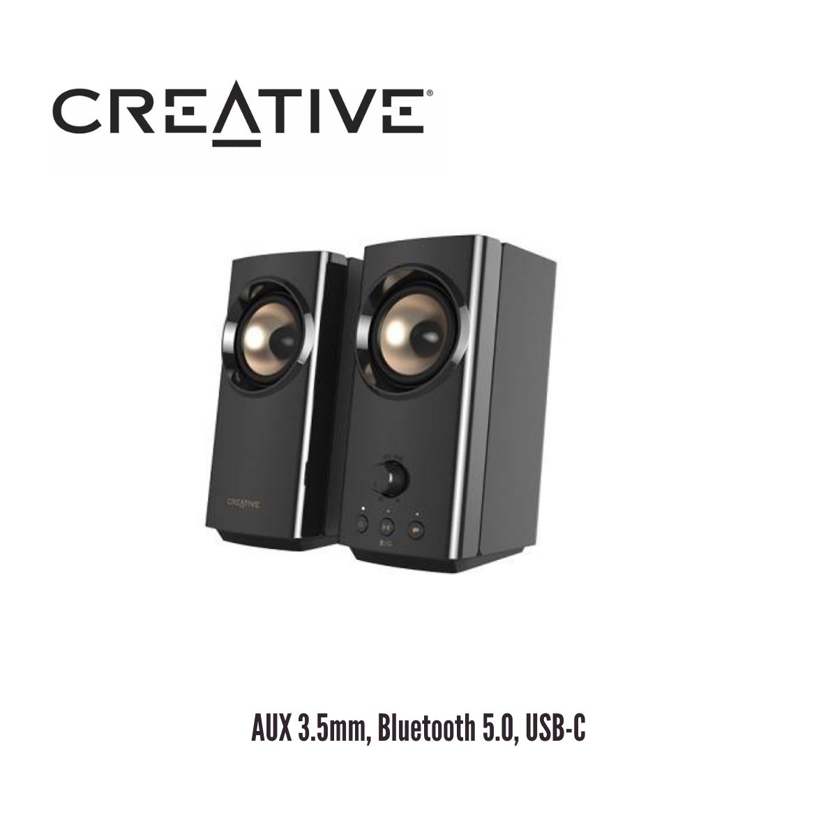 CREATIVE - Parlantes de Escritorio Creative T60 2.0 60W con Bluetooth, USB-C, Entrada 3.5mm y Micrófono – Negro