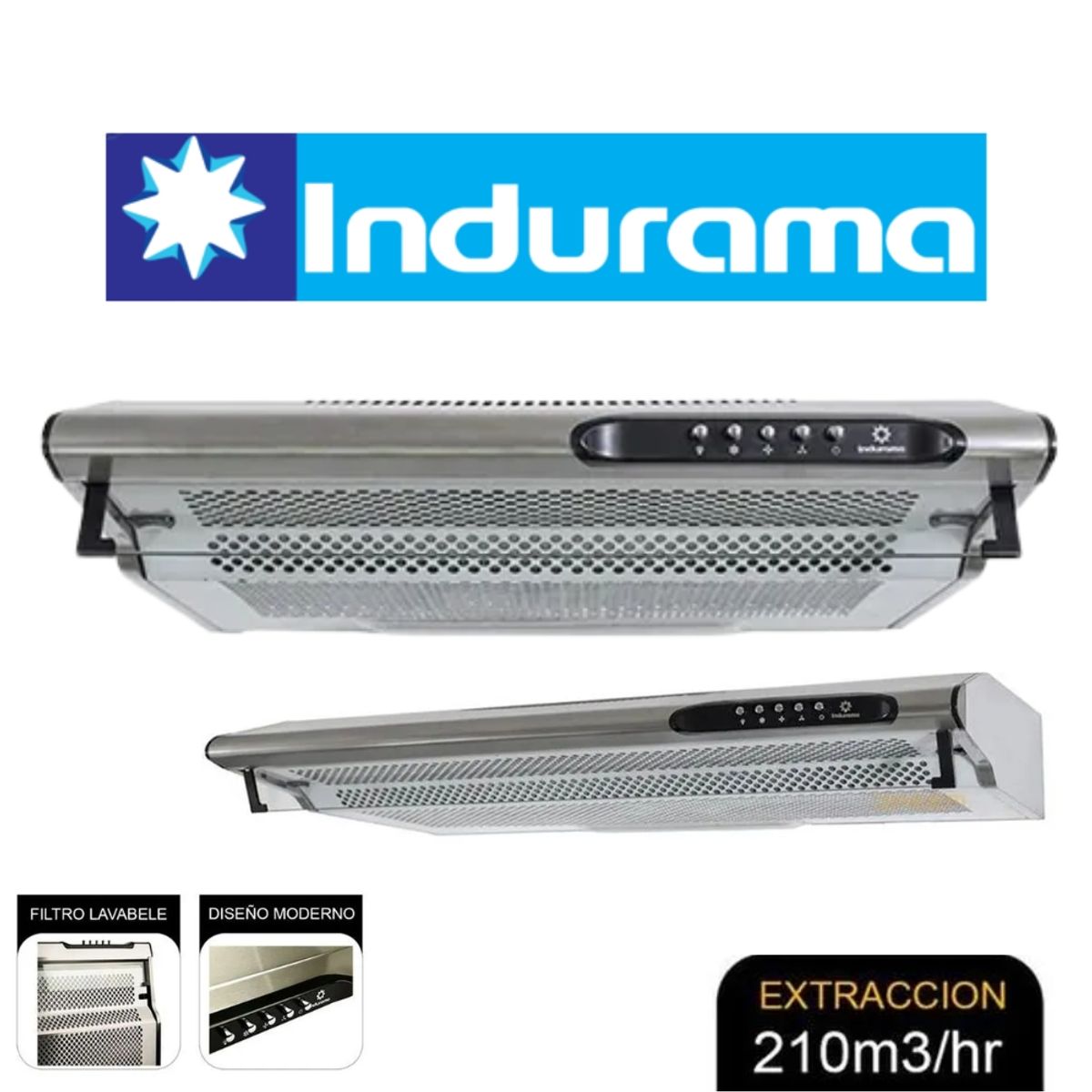 INDURAMA - CAMPANA EXTRACTORA INDURAMA PARA 4 HORNILLAS COLOR GRIS MOD 602CRP