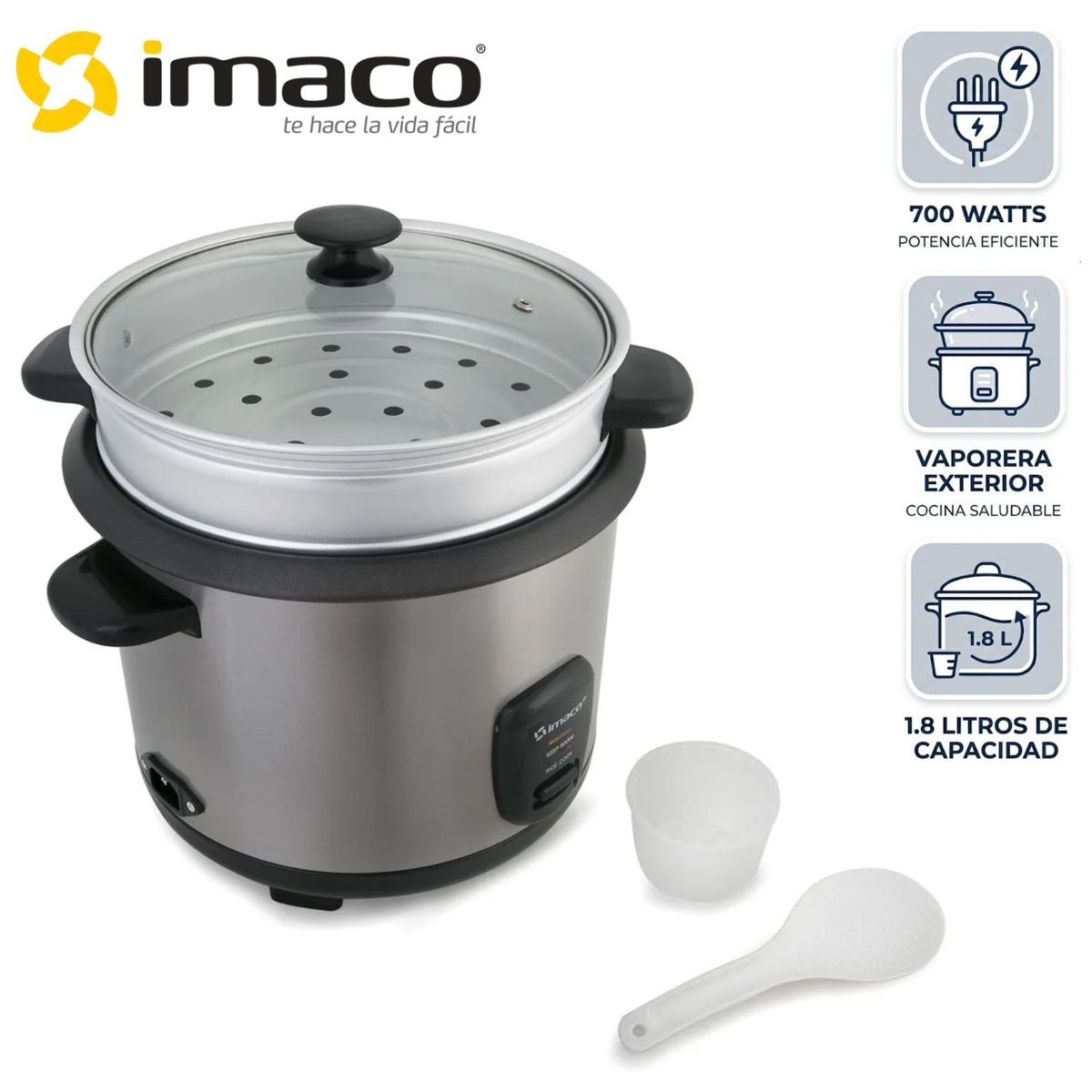 IMACO - Arrocera Multiusos Imaco RC 018S 1,8 litros con Vaporizador Antiadherente