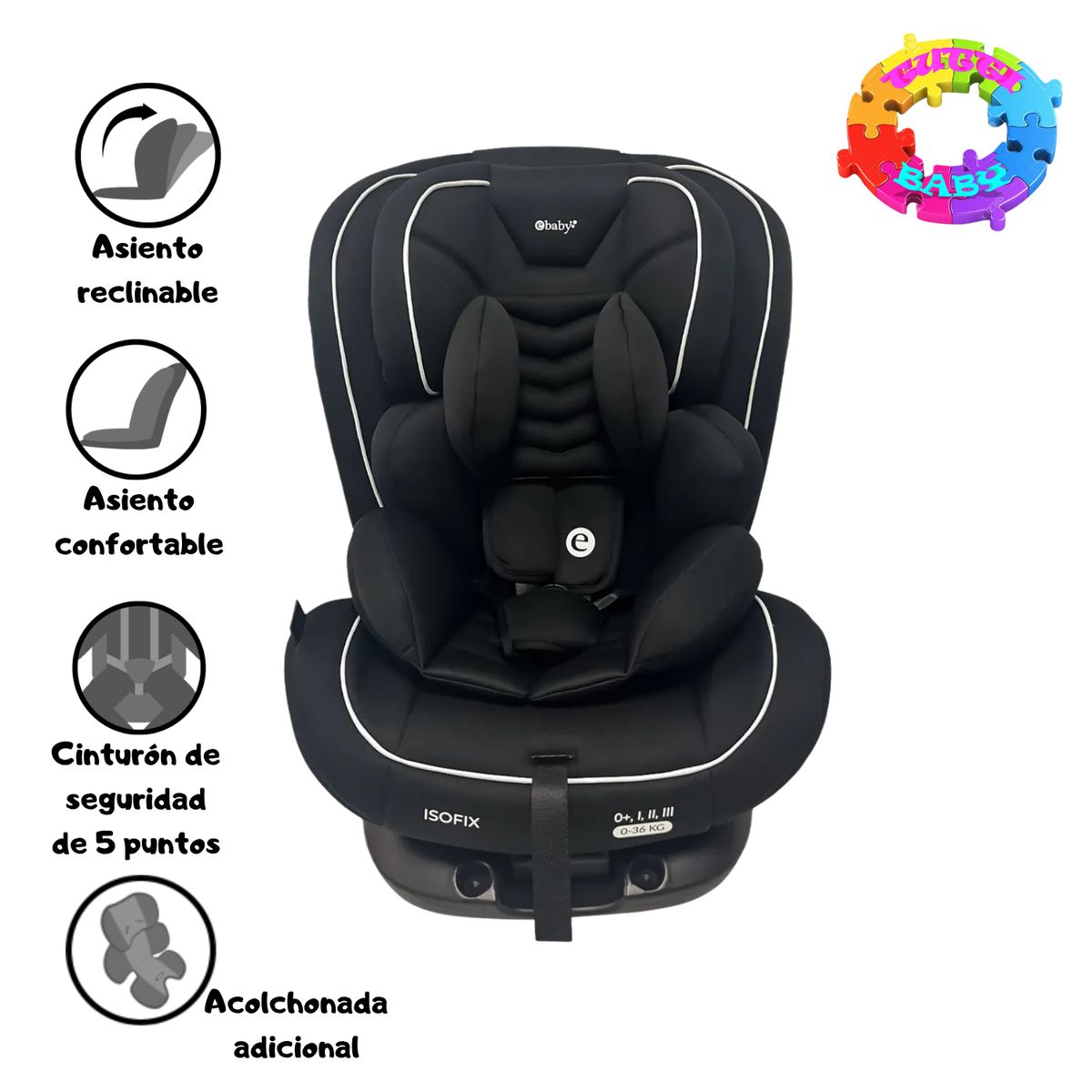 EBABY - SILLA DE AUTO PARA BEBE EBABY   "FINN" CON CABECERA REGULABLE -  NEGRO