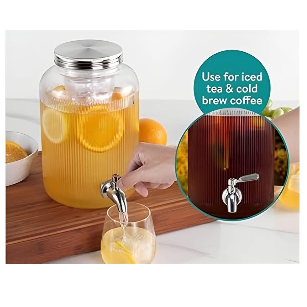 ICHIMATSU - DISPENSADOR DE VIDRIO 6 LT REDONDO CON RACK