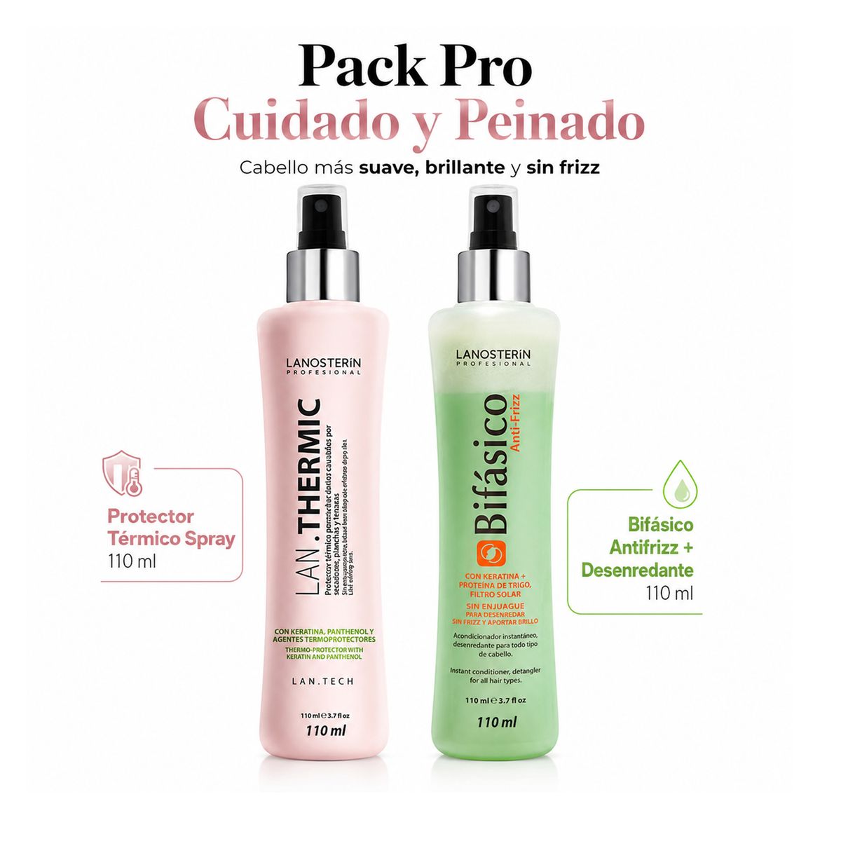 Lanosterin - Pack ml Protector Térmico y Desenredante Hidratante Instantáneo Alta Calidad