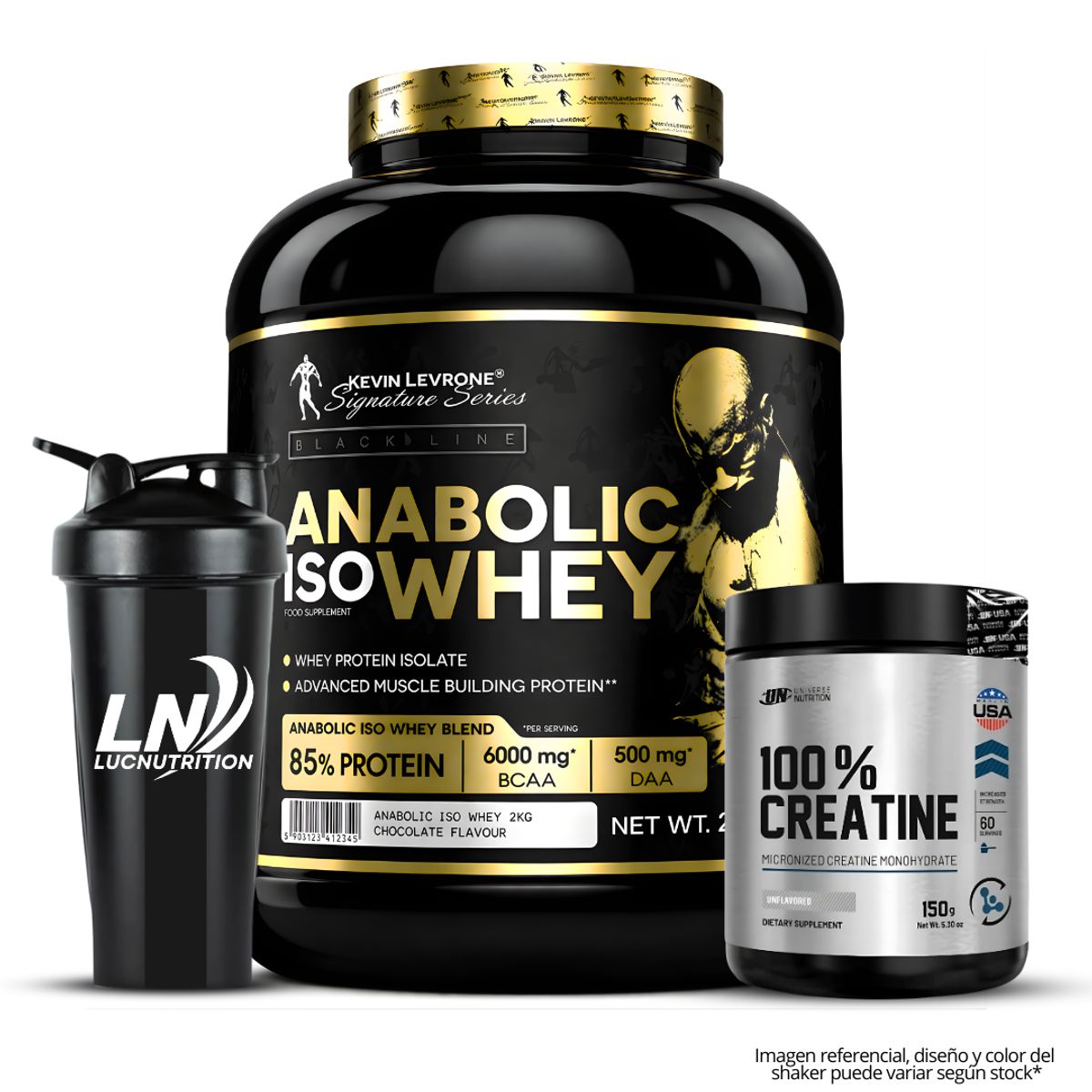 KEVIN LEVRONE - Anabolic Iso Whey 2 KG Proteina Isolatada - Vainilla + Creatina Universe Nutrition 150 G + Shaker