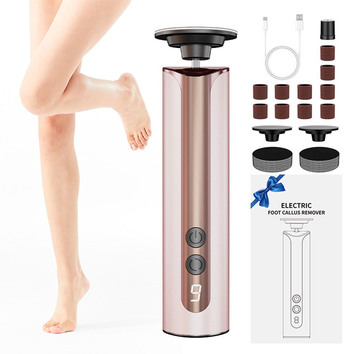 PUREPOWER - Lima Eléctrica para Pies, Removedor de Callos para Pies Electrico, Kit para Pedicure Profesional