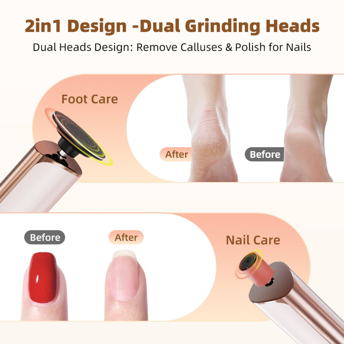 PUREPOWER - Lima Eléctrica para Pies, Removedor de Callos para Pies Electrico, Kit para Pedicure Profesional