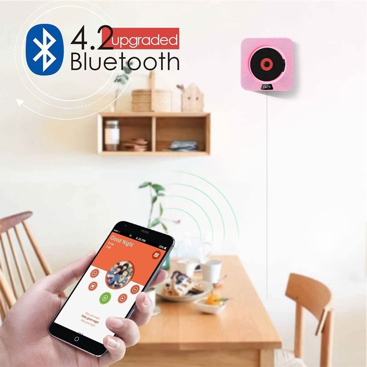 PUREPOWER - Reproductor LED de CD portátil con Bluetooth para montar en la pared para el hogar