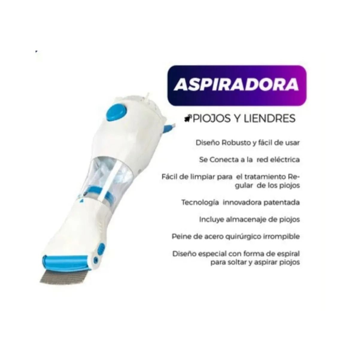 OEM - Peine Eléctrico Aspiradora Para Eliminar Piojos Liendres Color Blanco