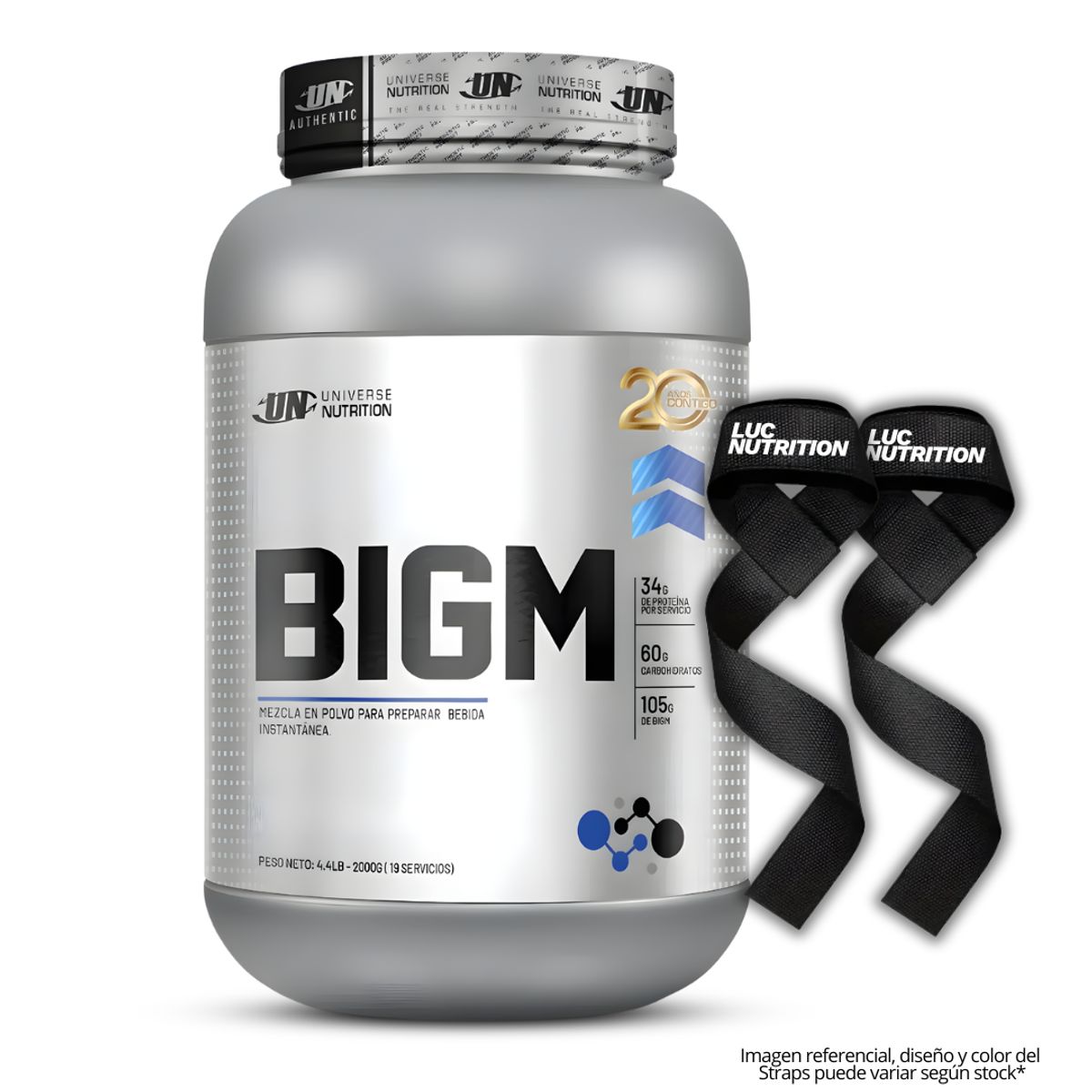 Universe Nutrition - BIGM 2 kg Ganador de masa UN - Chocolate + Straps