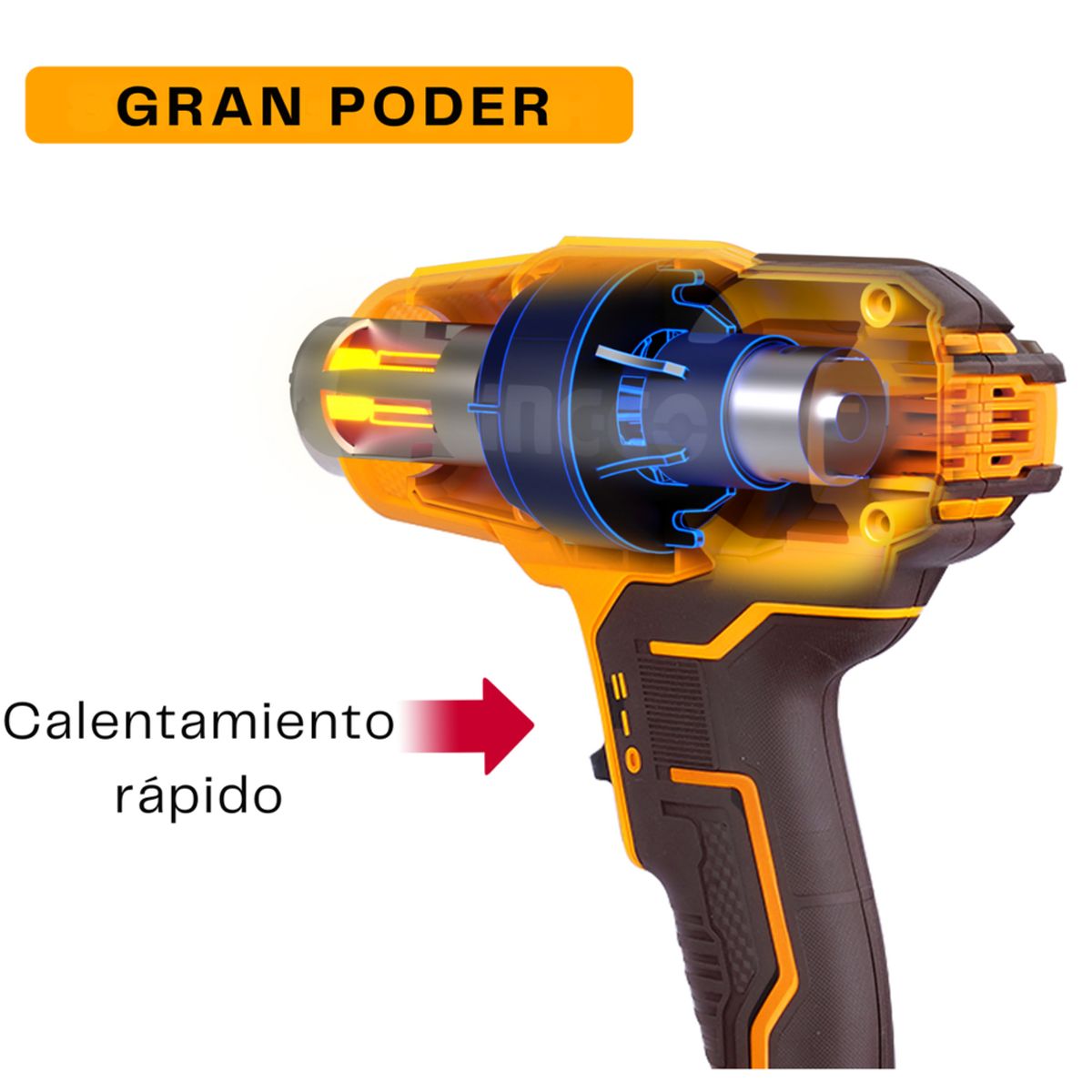 INGCO TOOLS - Pistola De Calor A Bateria 20v + Bateria 4 Ah+ Cargador Color Naranja Claro