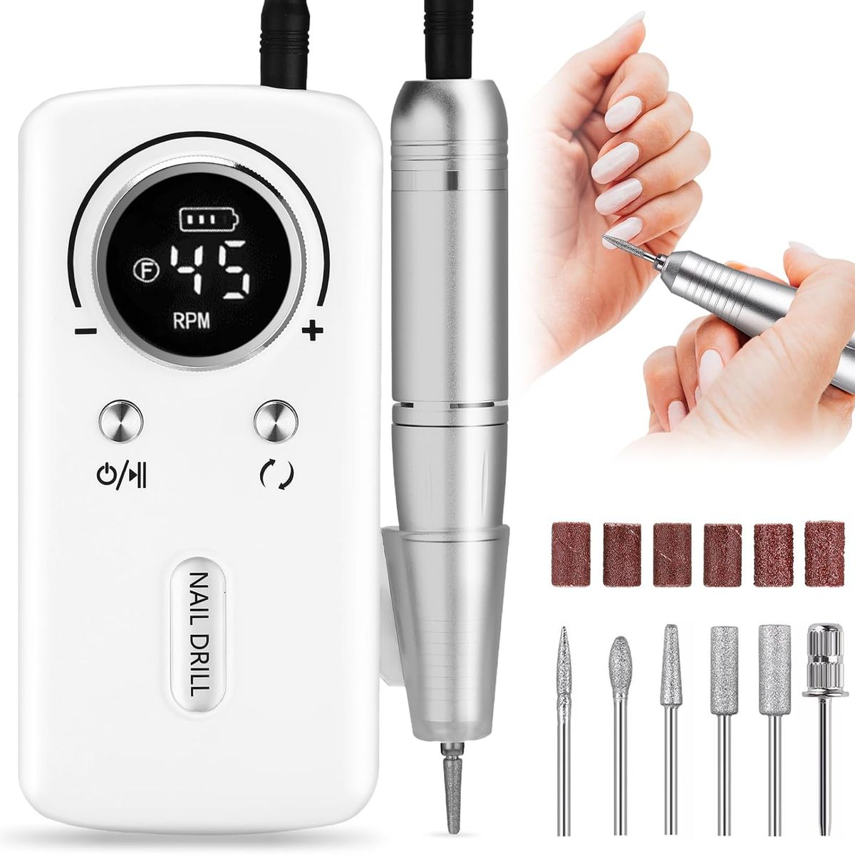 PUREPOWER - Pulidor De Uñas Recargable Drill Máquina Manicura 45000 Rpm de Uñas para Doméstico y Salón