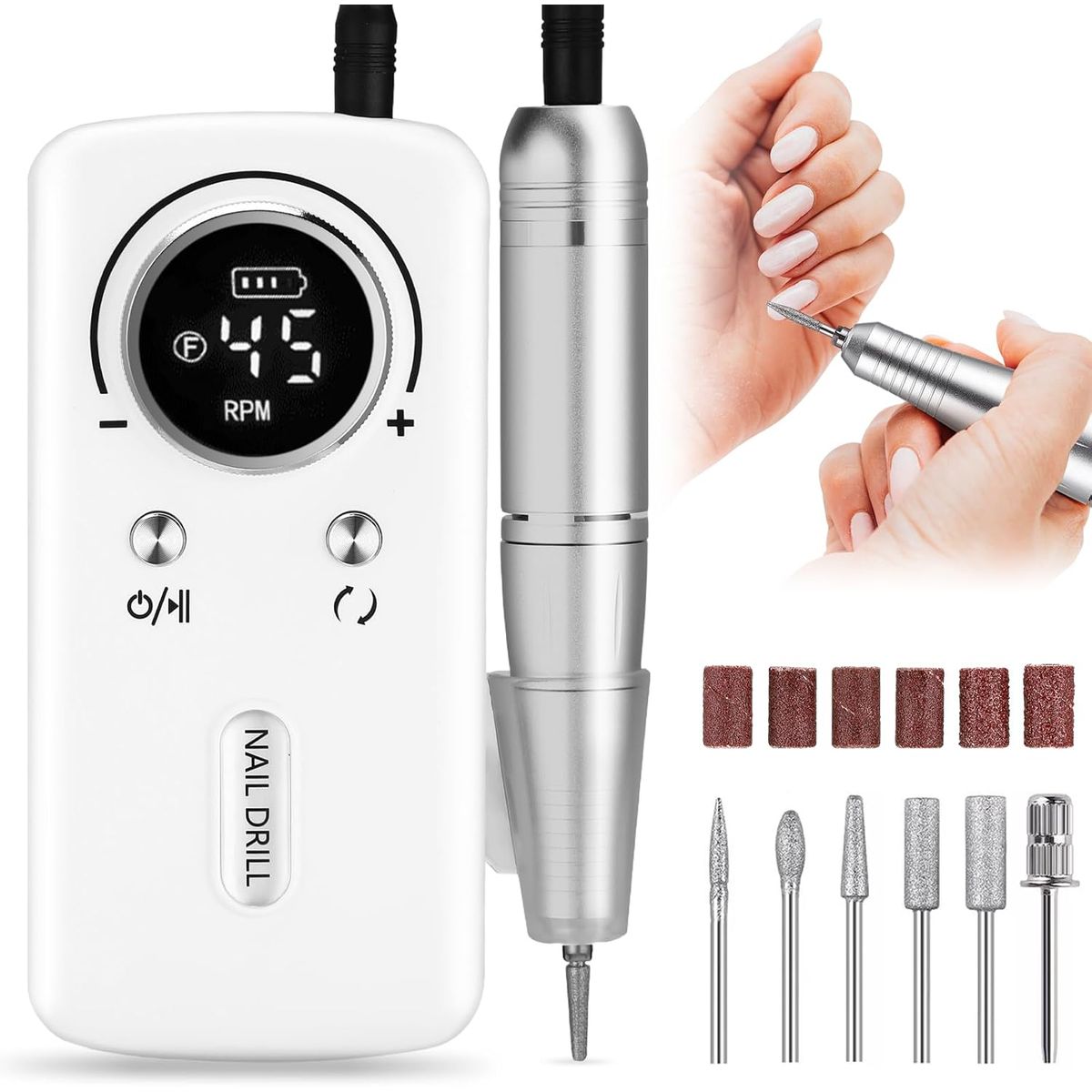 PUREPOWER - Pulidor De Uñas Recargable Drill Máquina Manicura 45000 Rpm de Uñas para Doméstico y Salón