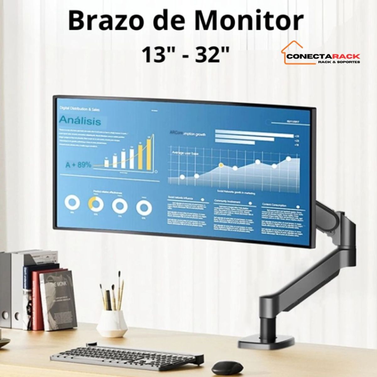 GENERICO - SOPORTE DE MONITOR ERGONOMIA BRAZO ARTICULADO DE MESA 13 A 32 PULGADAS