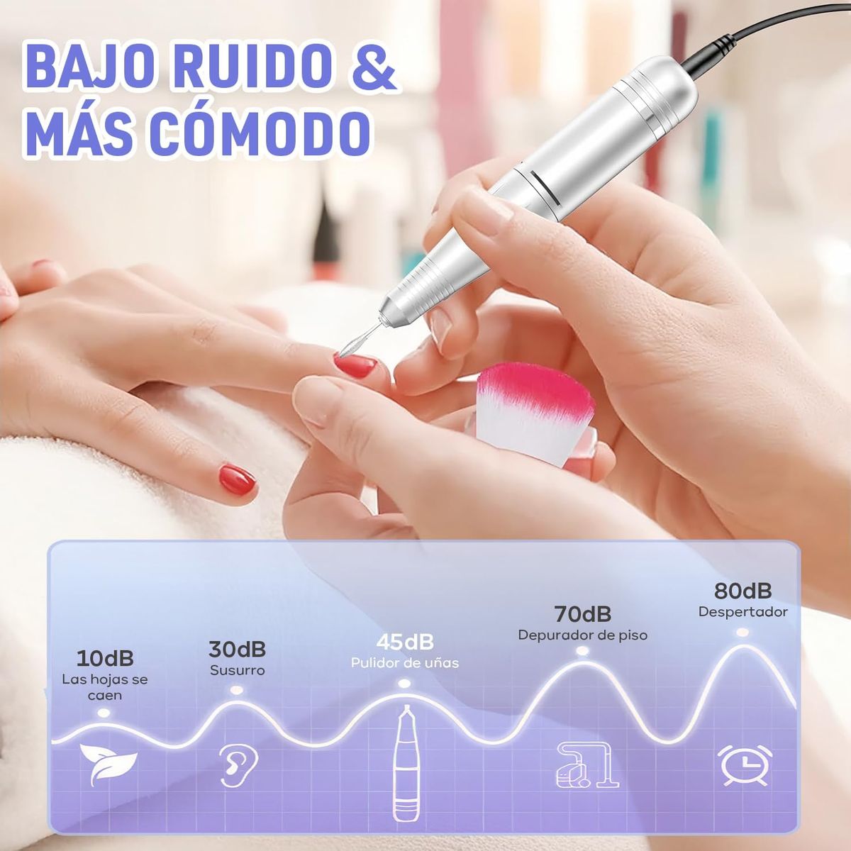 PUREPOWER - Pulidor De Uñas Recargable 2en1 Drill Máquina Manicura 45000 Rpm de Uñas para Doméstico y Salón