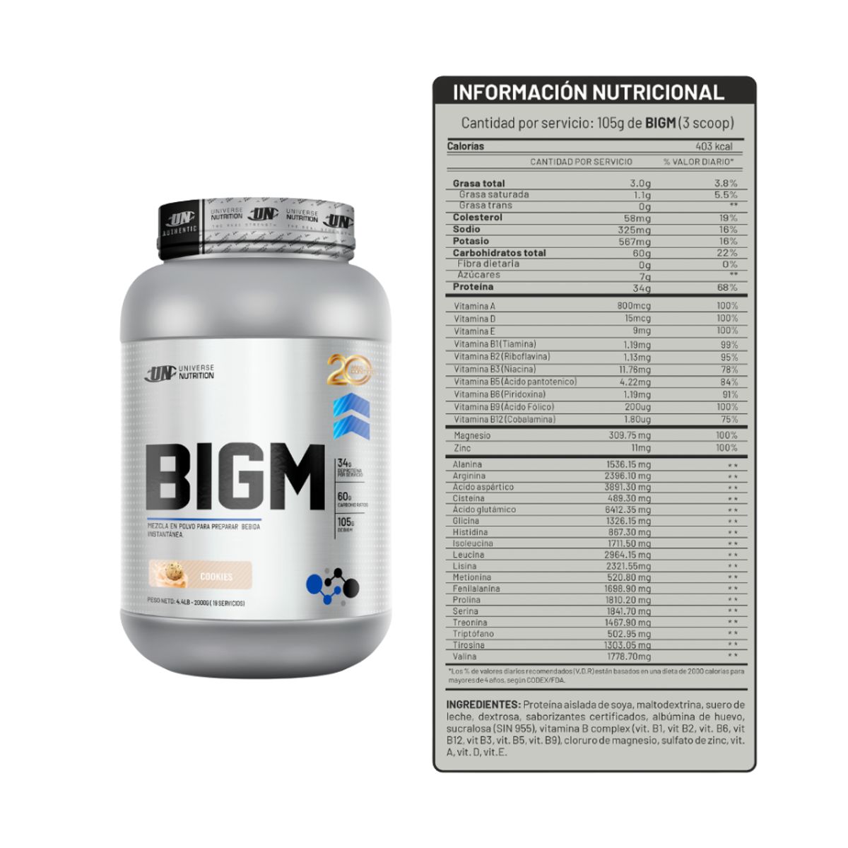 UNIVERSE NUTRITION - BIGM 2 KG - Chocolate + Creatina Universe Nutrition 250 G + Omega 3 Herbalmax 100 Cápsulas