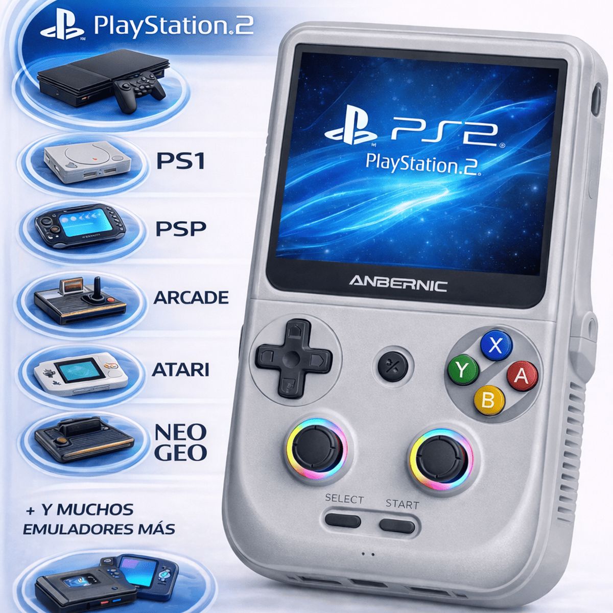 GENERICO - Consola Portatil Retro ANBERNIC RG406V gris 128GB + microSD 128GB