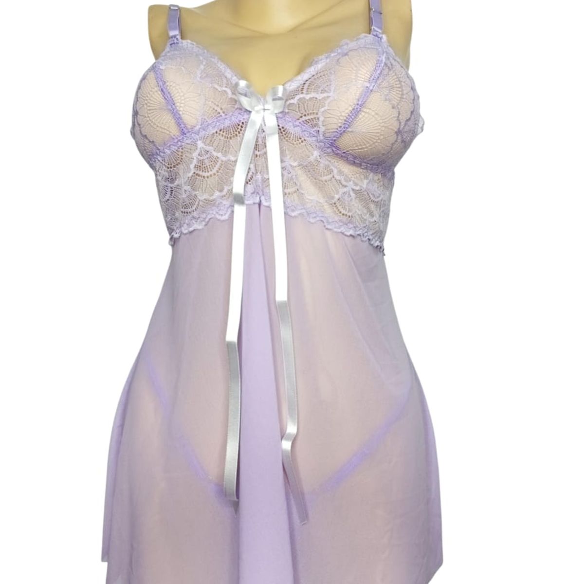 GENERICO - BABYDOLL LILA 2 PIEZAS - LENCERIA ENCAJE Y TUL LICRADO - LENCERIA