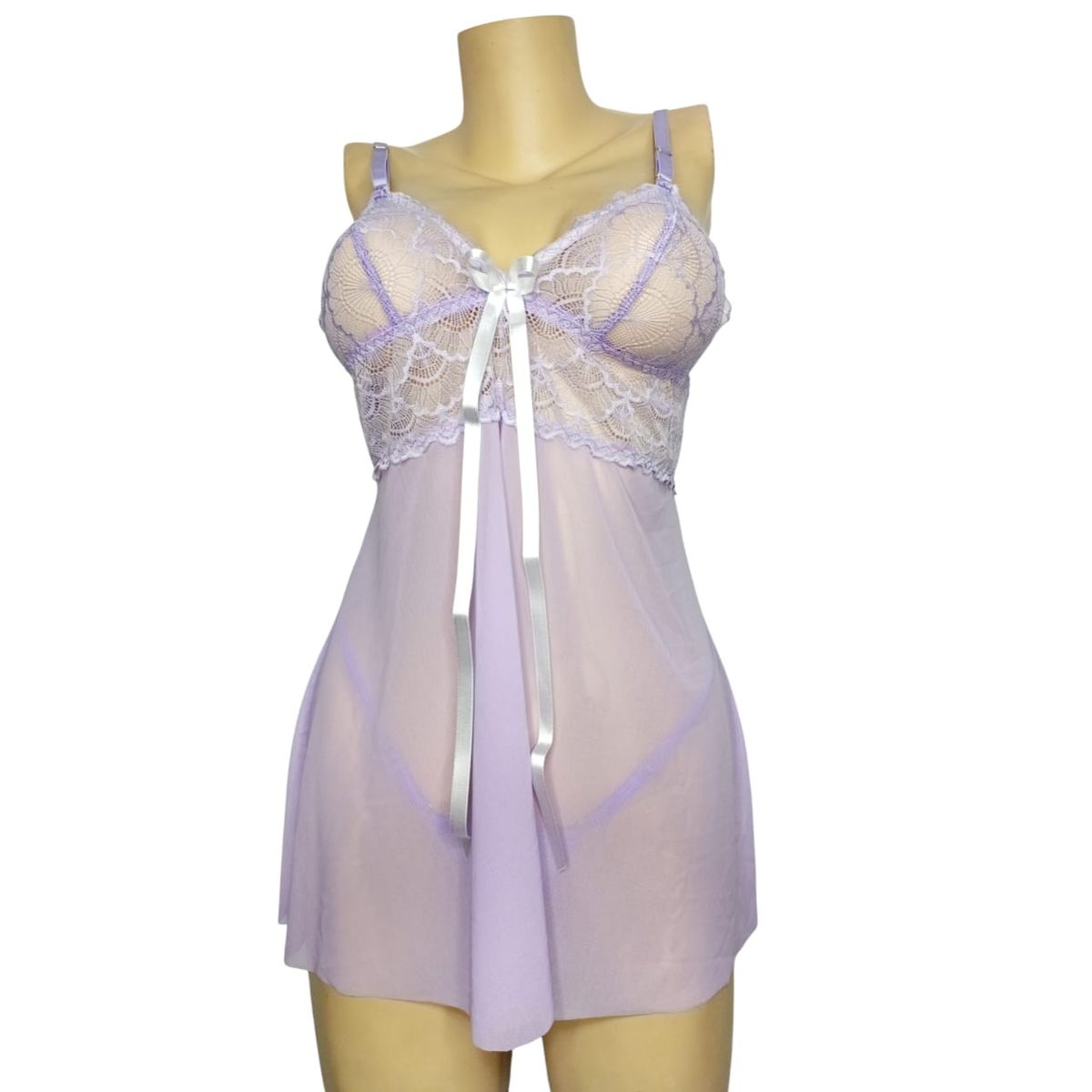 GENERICO - BABYDOLL LILA 2 PIEZAS - LENCERIA ENCAJE Y TUL LICRADO - LENCERIA
