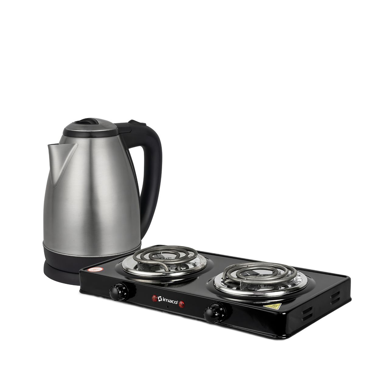 IMACO - Combo cocina elect de mesa 2 hornillas + hervidor metálico 1.8l ke1801 Imaco