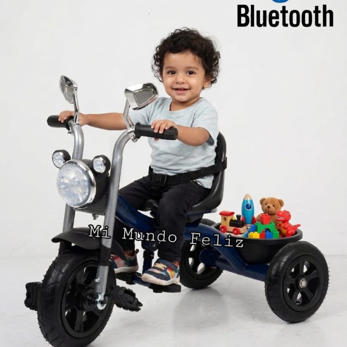 Baby - Triciclo para Niños Llantas  Anchas Bluetooth Musical Azul