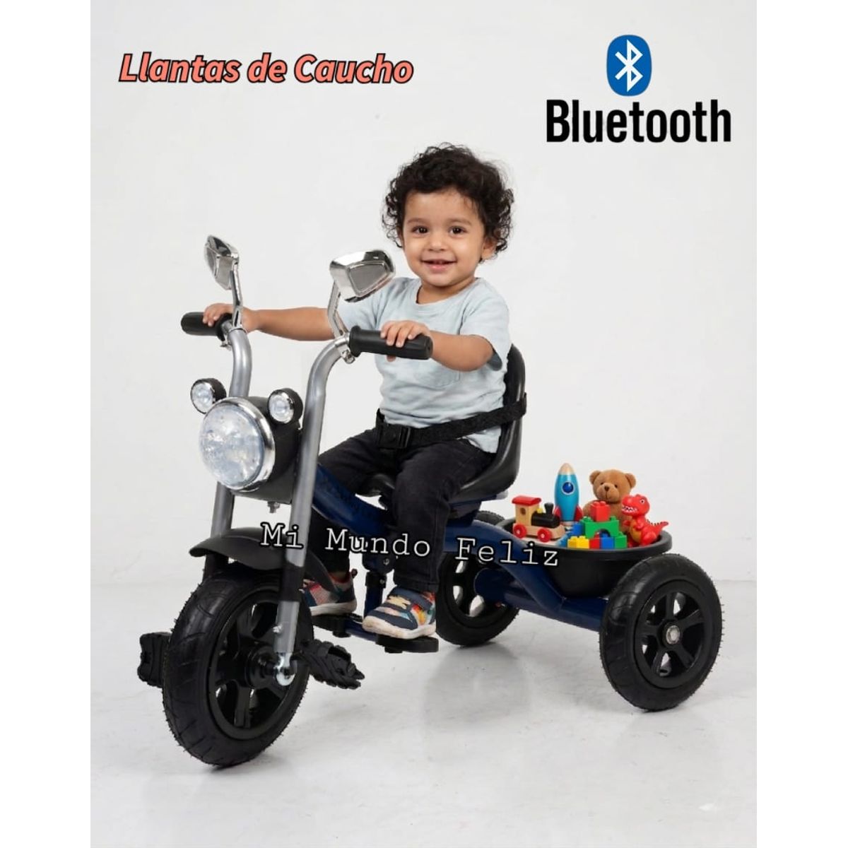 Baby - Triciclo para Niños Llantas  Anchas Bluetooth Musical Azul