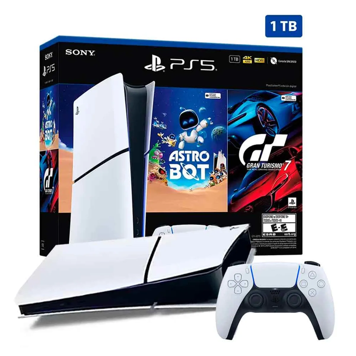 SONY - Consola PS5 Slim Digital con Gran Turismo 7 y Astrobot 1TB PlayStation 5 HDR