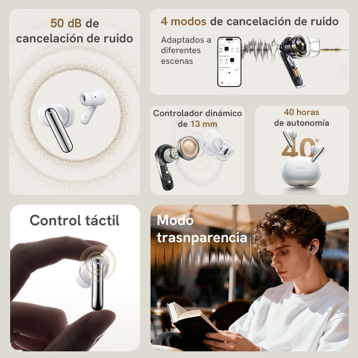 Qcy - Audifonos Inalambricos QCY T13 Plus Cancelación de ruido, IPX4, Bluetooth 6.0