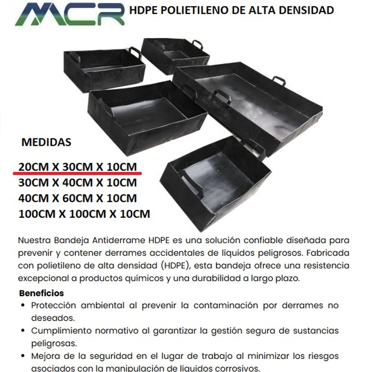 NACIONAL - BANDEJA ANTIDERRAME DE GEOMENBRANA HDPE POLIETILENO DE ALTA DENSIDAD (20 X 30 CM)