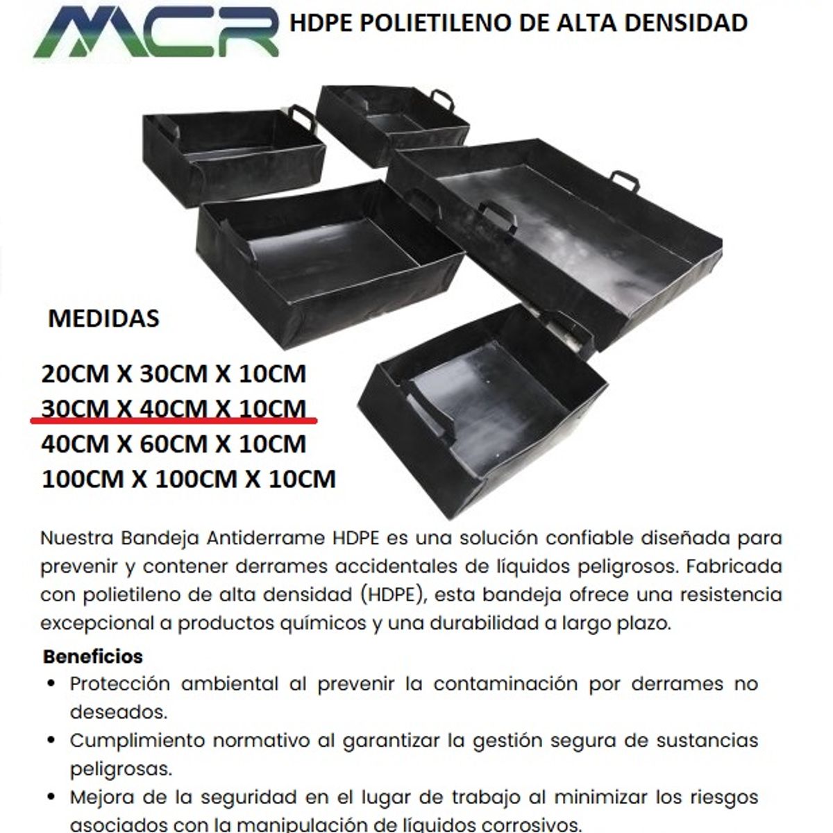 NACIONAL - BANDEJA ANTIDERRAME DE GEOMENBRANA HDPE POLIETILENO DE ALTA DENSIDAD (30 X 40 CM)